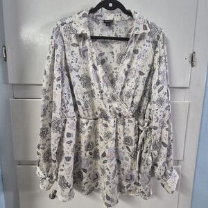 TORRID Fortune Paisley Dew Striped Satin Collared Surplice Tie 2XL Blouse